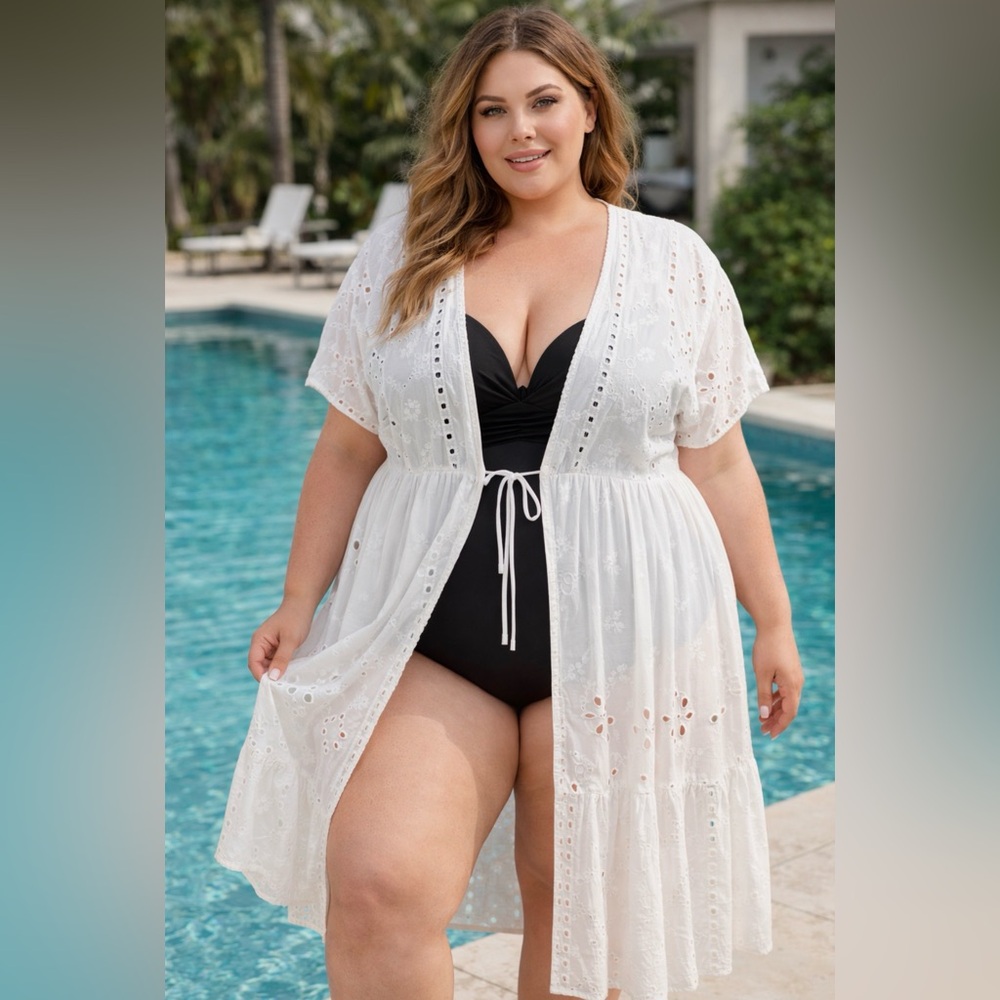 Torrid White Eyelet Lace Long Maxi Swim‎ Cover Up Boho Beach Pool Duster 3 3X